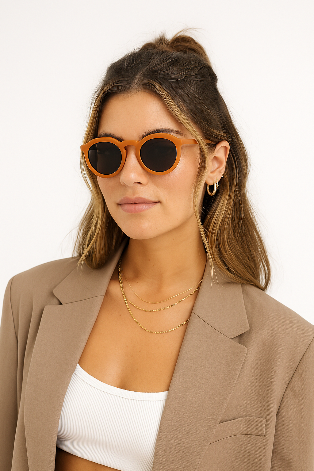 Gafas de Sol Redondas Marrón Claro Delta| Waypalm